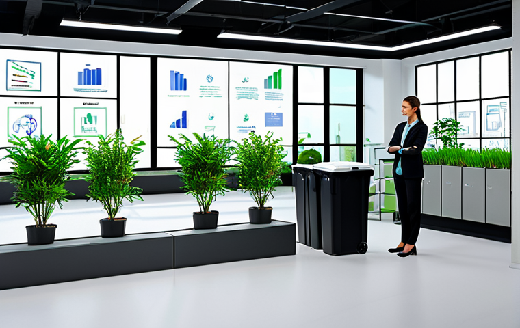 Sustainable Business Practice**
"A modern office scene, showcasing employees collaborating on eco-friendly initiatives. Focus on recycling stations, energy-efficient lighting, and green plants. The employees are fully clothed in professional attire. Include charts and graphs displaying positive environmental impact. Perfect anatomy, natural pose, safe for work, appropriate content, fully clothed, professional, high quality."
**