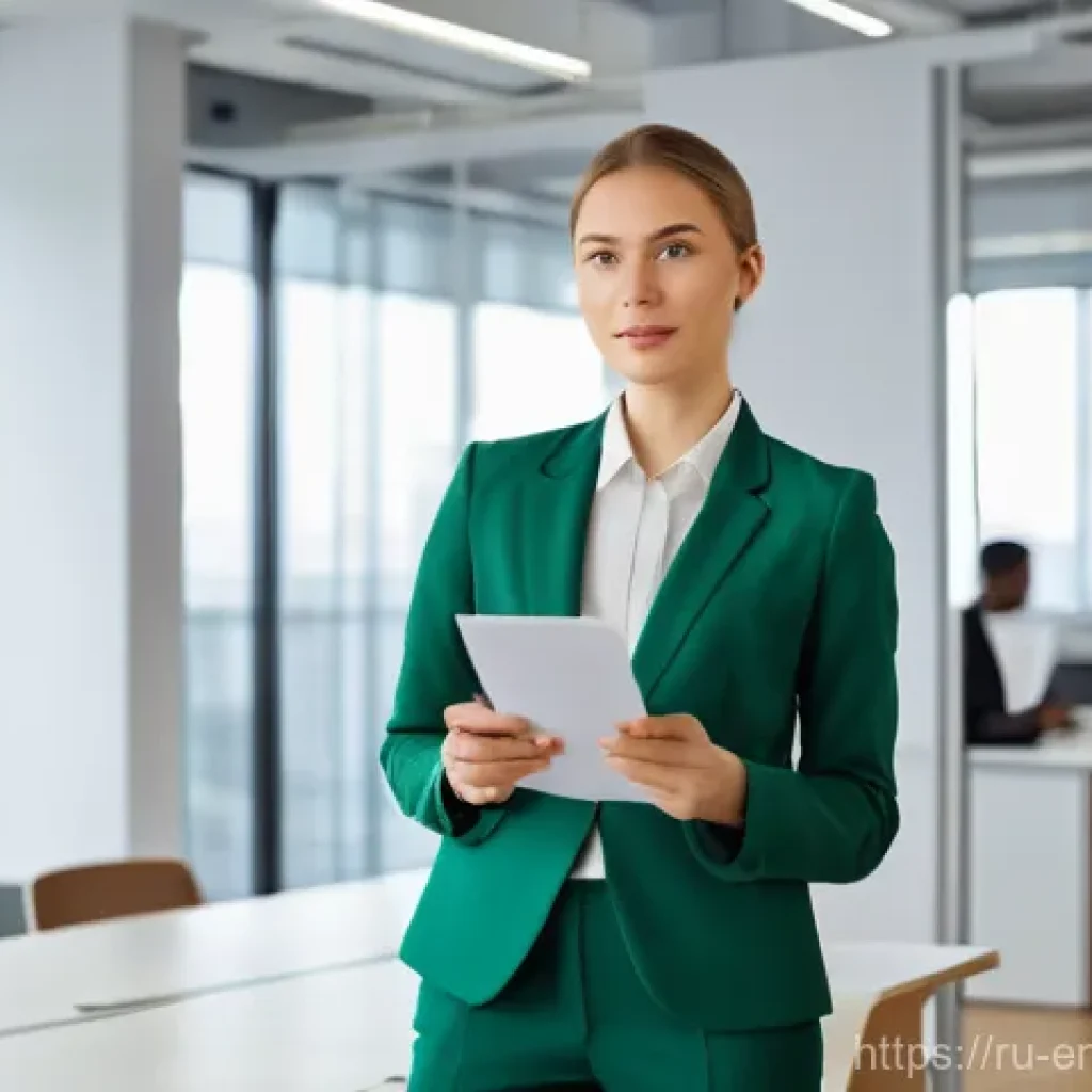 환경경영 자격증과 연관된 직무 - A confident young female professional of Russian ethnicity, dressed in smart business attire includi...