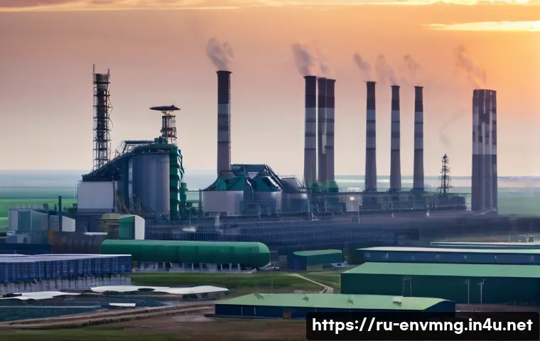 환경경영 실무 사례 분석 - **Prompt:** A panoramic shot of a state-of-the-art Russian metallurgical plant at dawn, showcasing i...