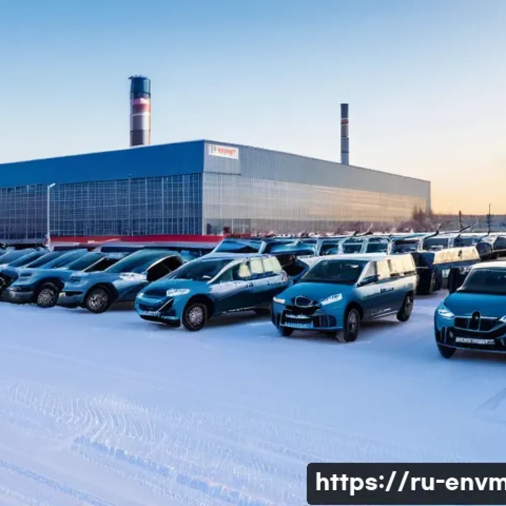 환경경영 이론 강의 - **Prompt:** A state-of-the-art Russian industrial complex, sleek and modern, bathed in soft, early m...