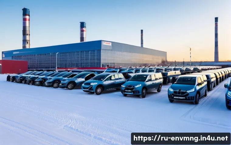 환경경영 이론 강의 - **Prompt:** A state-of-the-art Russian industrial complex, sleek and modern, bathed in soft, early m...